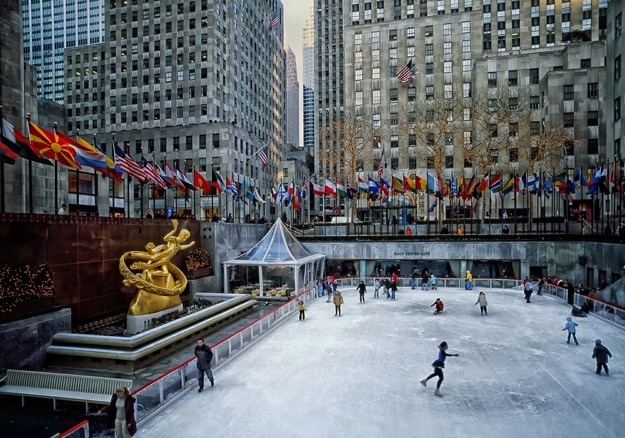 In Elf, Buddy goes skating at Rockefeller Plaza, which transforms into a winter wonderland at Christmas.